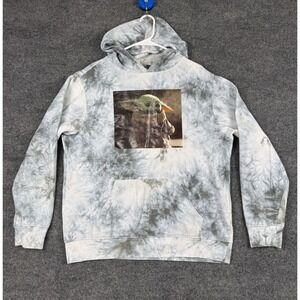 Star Wars Baby Yoda Grogu Tie Dye Hoodie Grey White Mandalorian Mens Large